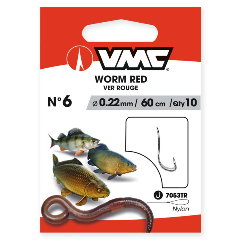 VMC Haczyki Z Przyponami Worm Red 7053 Nr.2 60cm